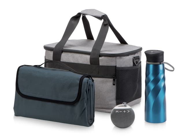 Подарочный набор с пледом и колонкой в сумке - холодильнике Musical trek